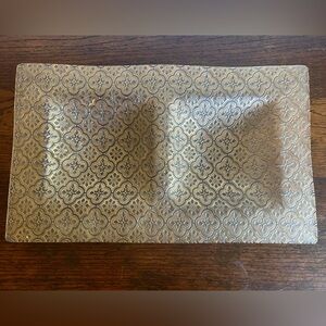 Vtg George Briard 22 K Gold Glass Iberia Double Shallow Tray MCM, Academia